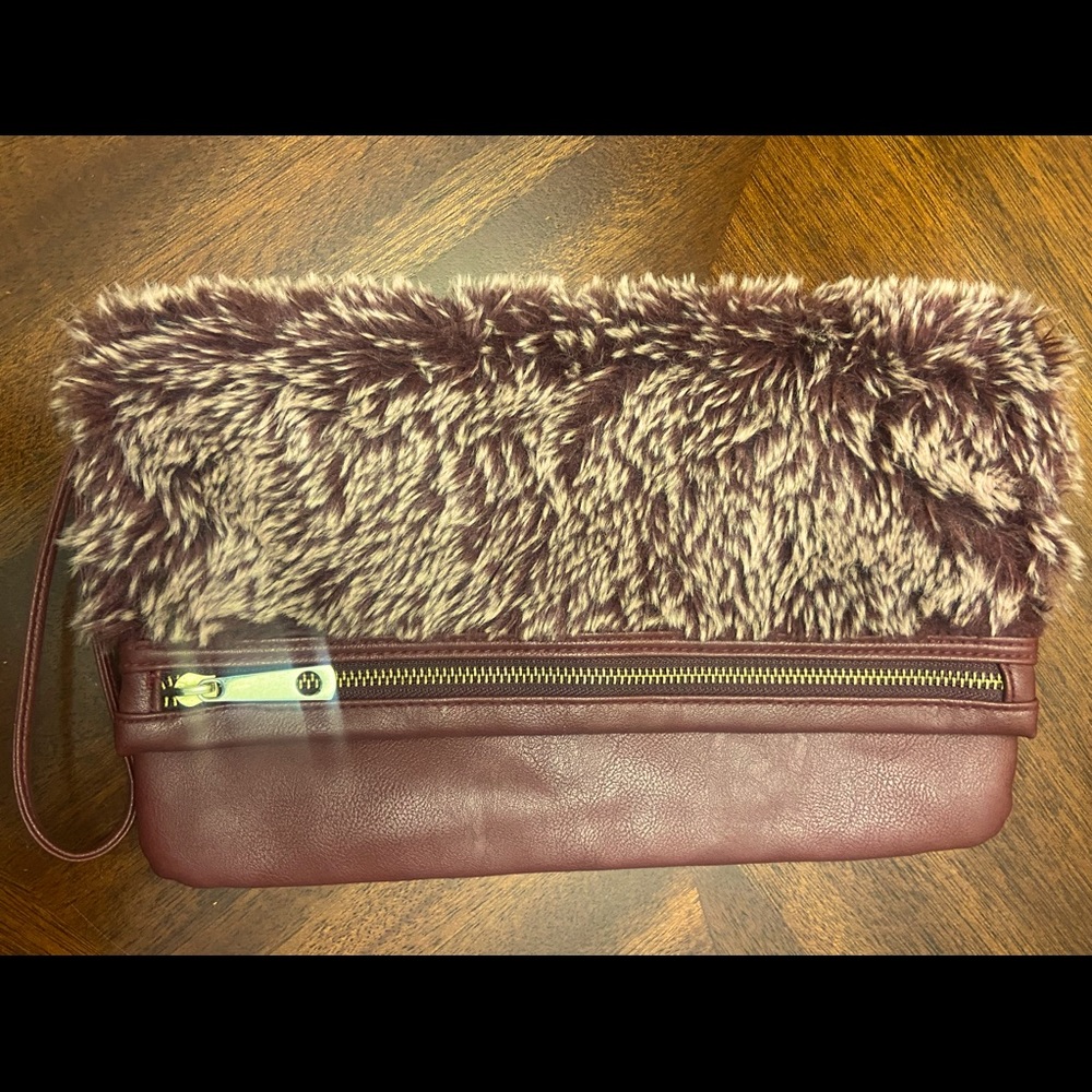 Faux Fur Burgandy Clutch (#N54)